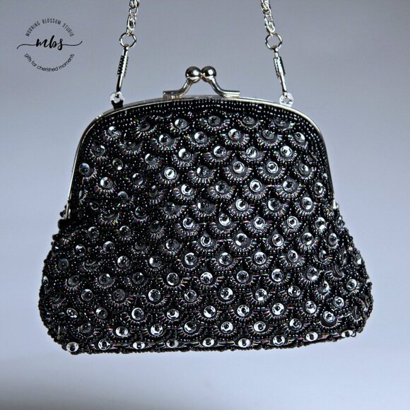 Vintage Sequins Beaded Silver Chain Strap Mini Shoulder Bag - Picture 3 of 10